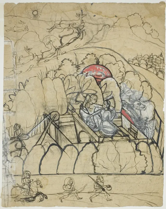 Two Ladies Converse at a Step-Well (Baoli) in a Walled Garden Wall Art by Unknown - High-Resolution Digital Print