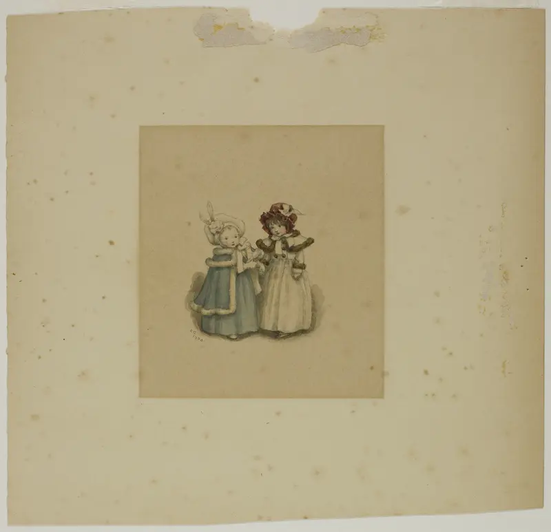 Two Little Girls in Fur-Trimmed Coats Wall Art by Kate Greenaway - High-Resolution Digital Print