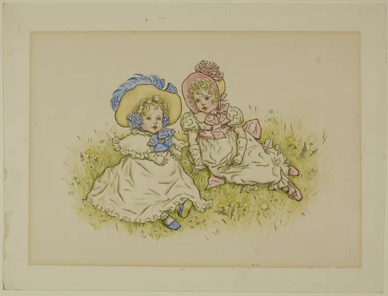 Two Little Girls with Bonnets Wall Art by Kate Greenaway - High-Resolution Digital Print