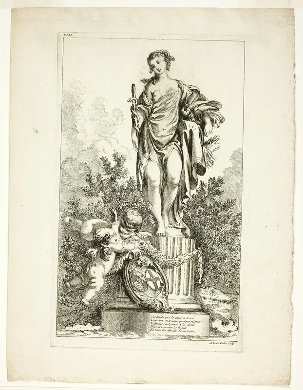 Two Lovers Giving Thanks to the Statue of Health Wall Art by Ange Laurent de Lalive de Jully - High-Resolution Digital Print