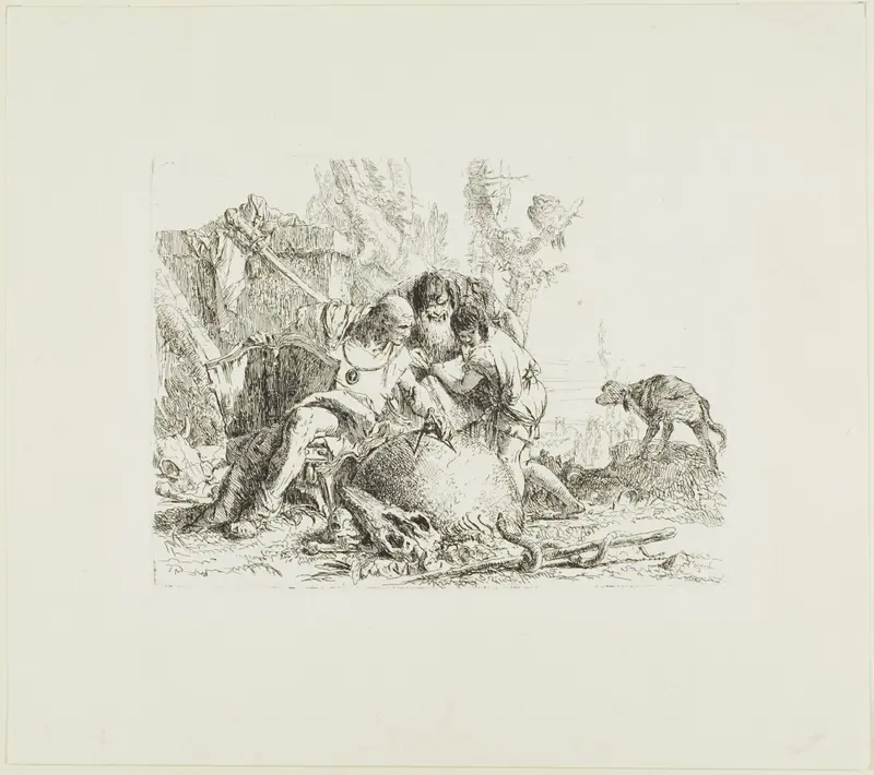 Two Magicians and a Child, from Scherzi Wall Art by Giovanni Battista Tiepolo - High-Resolution Digital Print
