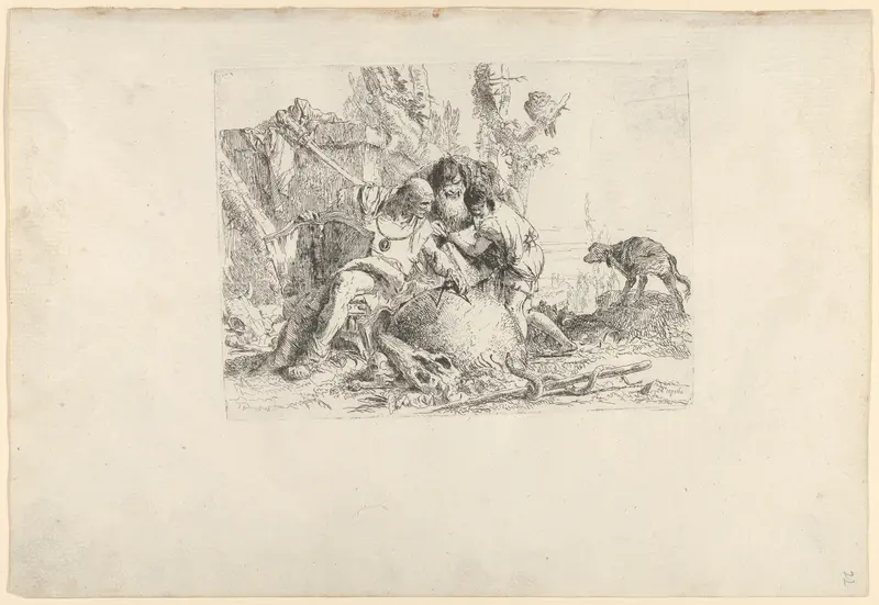 Two Magicians and a Child, from the Scherzi Wall Art by Giovanni Battista Tiepolo - High-Resolution Digital Print