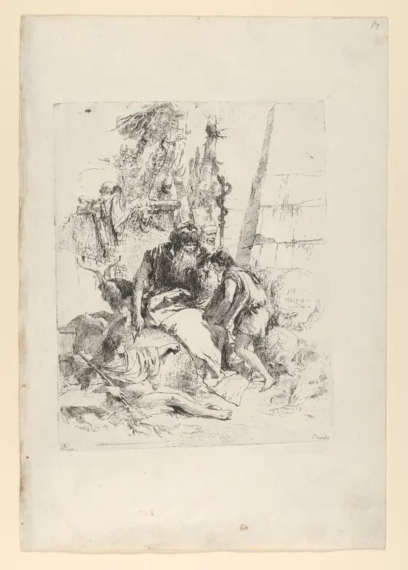 Two magicians and two boys, from the Scherzi Wall Art by Giovanni Battista Tiepolo - High-Resolution Digital Print