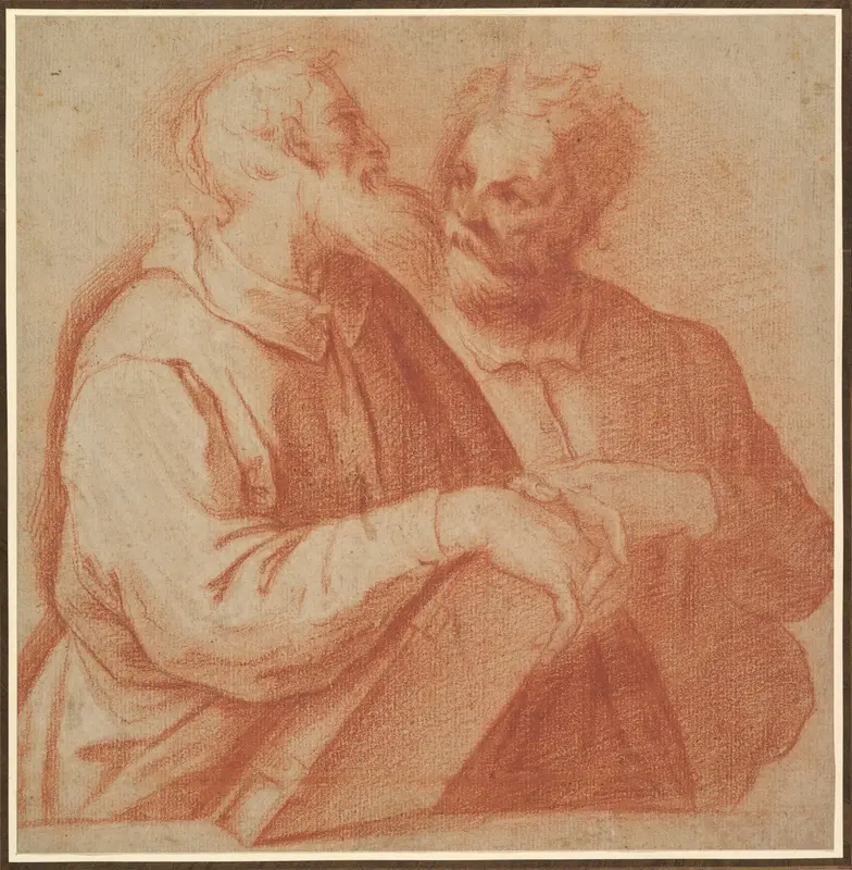Two Male Figures in Half-Length Conversing Wall Art by Anonymous, Italian, Bolognese, second half of the 16th century - High-Resolution Digital Print