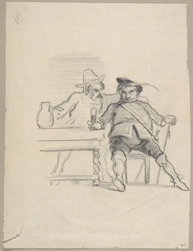 Two male figures seated at a table, drinking Wall Art by Félicien Rops - High-Resolution Digital Print