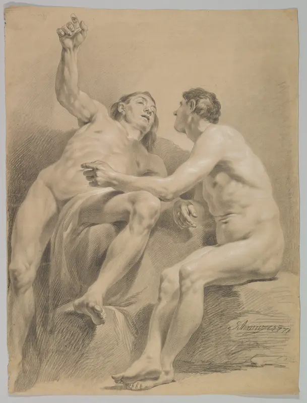 Two Male Nudes, One Seated and One Semi-reclining Wall Art by Jakob Matthias Schmutzer - High-Resolution Digital Print