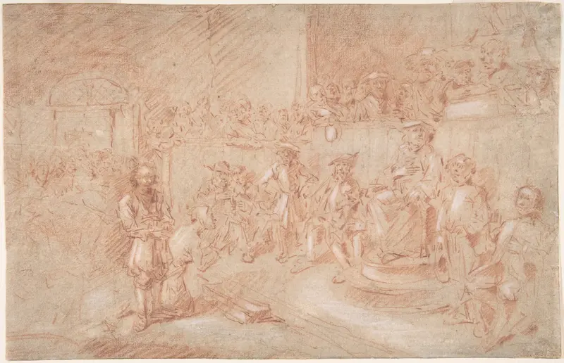 Two Men Before a Judge in a Crowded Courtroom Wall Art by Egbert Jasperszoon van Heemskerck I - High-Resolution Digital Print