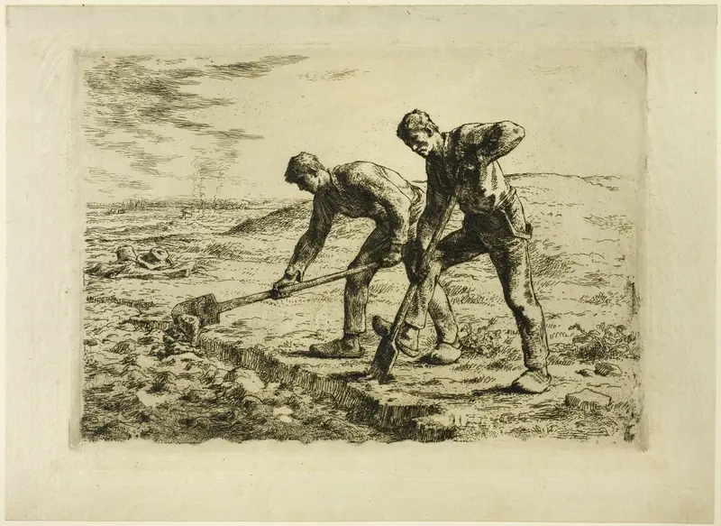 Two Men Digging Wall Art by Jean François Millet - High-Resolution Digital Print