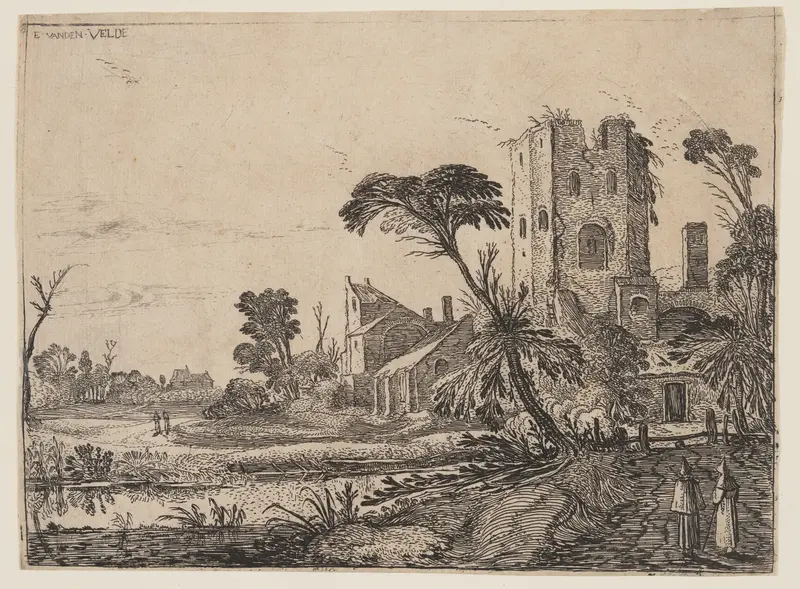 Two Monks on a Path Wall Art by Esaias van den Velde, I - High-Resolution Digital Print