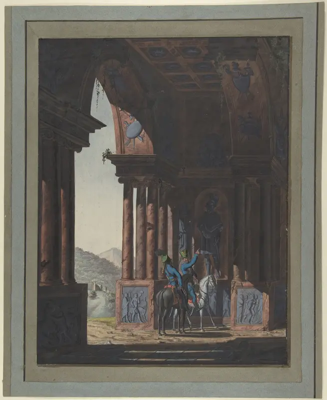 Two Mounted Soldiers in Classical Ruins, for a poem by Cremes Wall Art by Franz von Hauslab the Younger - High-Resolution Digital Print
