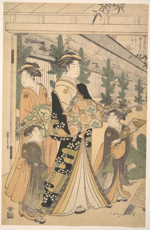 Two Oiran with Two Female Attendants in the Yoshiwara