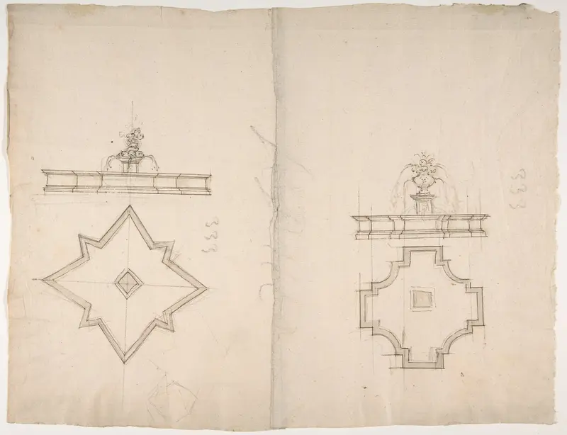 Two Plans and Elevations for Fountains