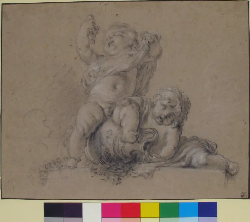 Two Putti, One Holding Aloft a Bunch of Grapes Wall Art by Clodion (Claude Michel) - High-Resolution Digital Print