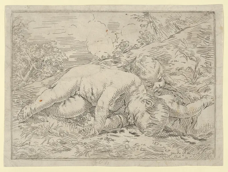 Two putti sleeping in a landscape, after Reni Wall Art by Anonymous, Italian, 17th century - High-Resolution Digital Print