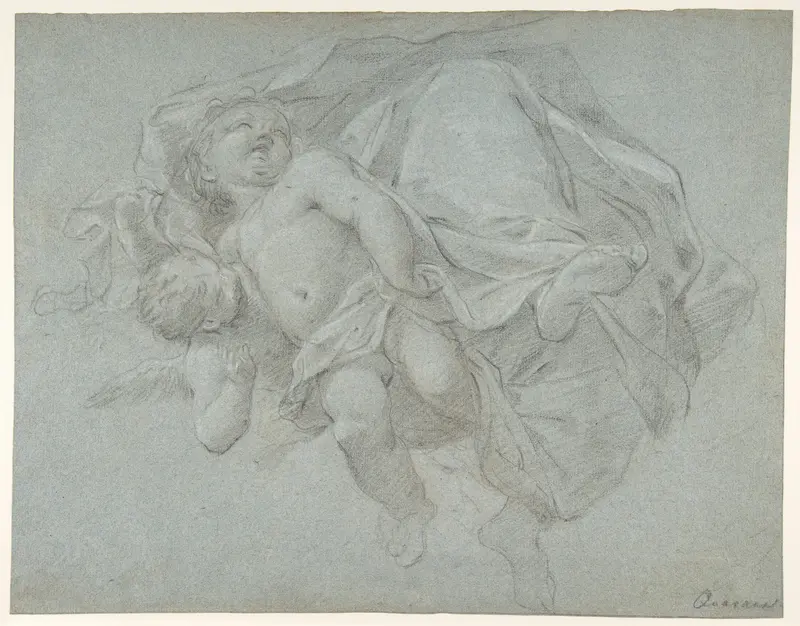 Two Putti Supporting the Lower Part of a Draped Figure (recto); Two Putti (verso) Wall Art by Jacopo Guarana - High-Resolution Digital Print