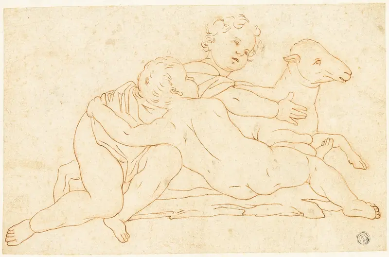 Two Putti with Lamb Wall Art by School of Leonardo da Vinci - High-Resolution Digital Print