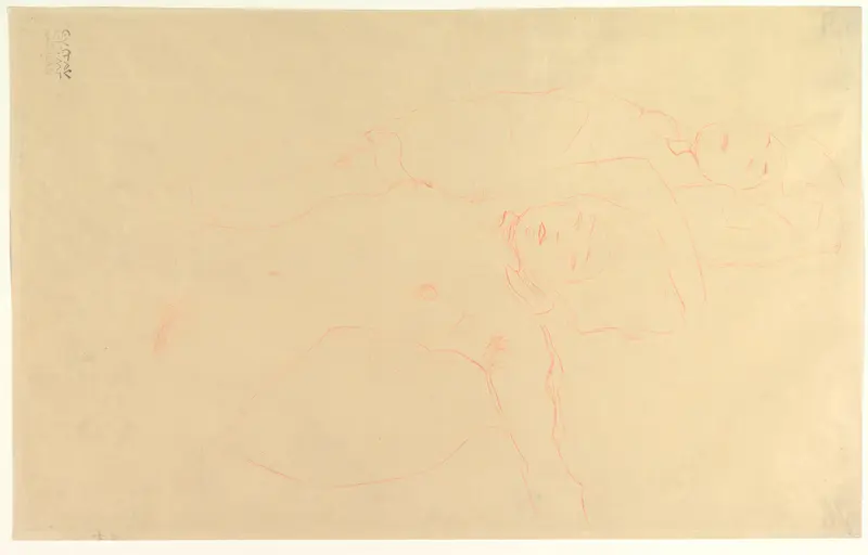 Two Reclining Nudes Wall Art by Gustav Klimt - High-Resolution Digital Print