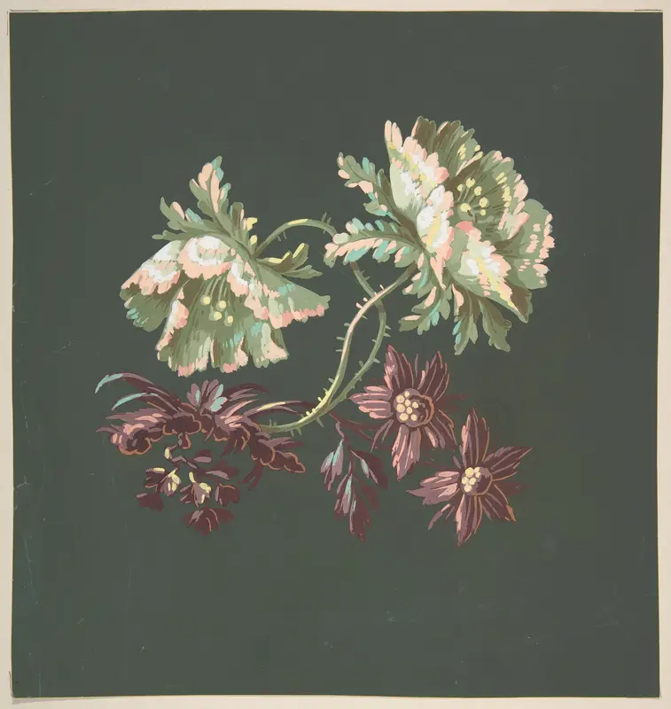 Two Roses and Two Small Flowers Wall Art by Anonymous, French, 19th century - High-Resolution Digital Print