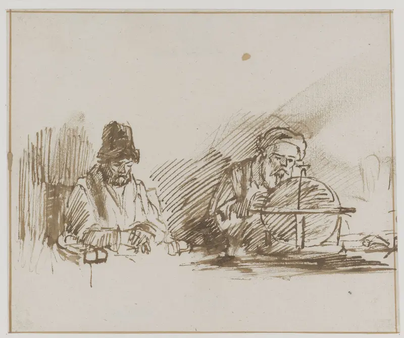 Two Seated Old Men, One with a Globe Wall Art by Unknown - High-Resolution Digital Print