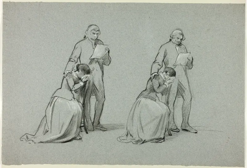 Two Sketches: Father and Daughter Wall Art by Henry Stacy Marks - High-Resolution Digital Print