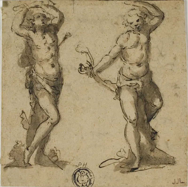 Two Sketches of Saint Sebastian Wall Art by Giovanni Battista Trotti - High-Resolution Digital Print
