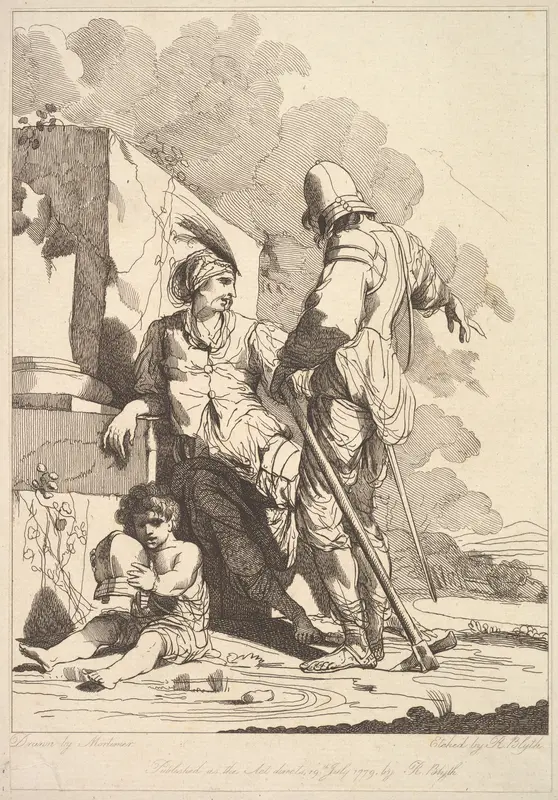 Two Soldiers and Child Holding a Helmet Wall Art by Robert Blyth - High-Resolution Digital Print