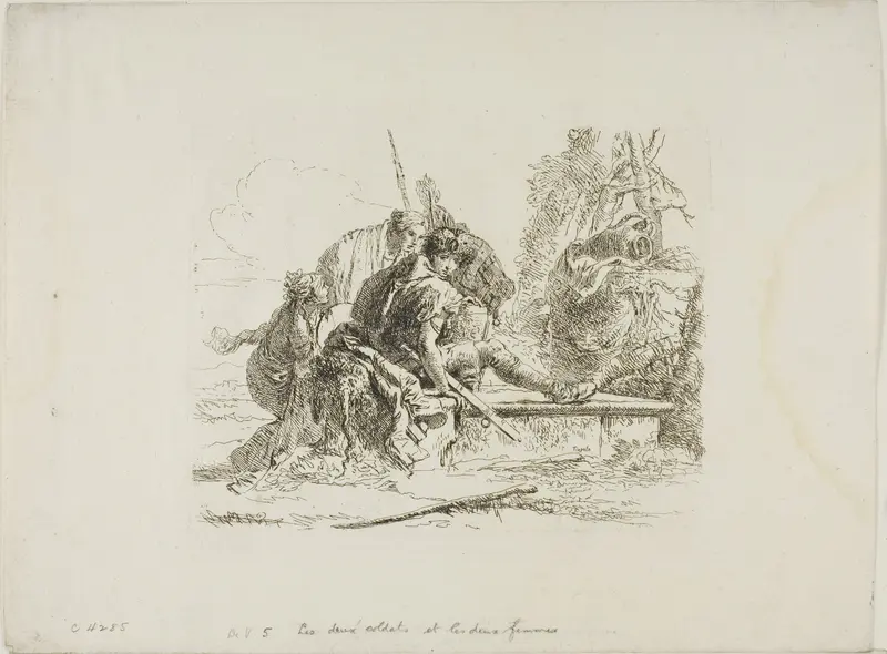 Two Soldiers and Two Women, from Capricci Wall Art by Giovanni Battista Tiepolo - High-Resolution Digital Print