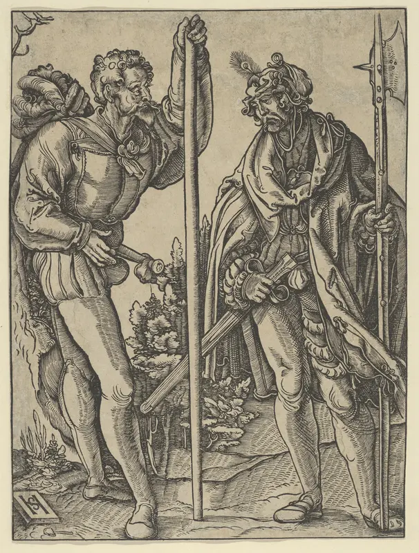Two Soldiers with Lance and Halberd Conversing Wall Art by Hans Schäufelein - High-Resolution Digital Print