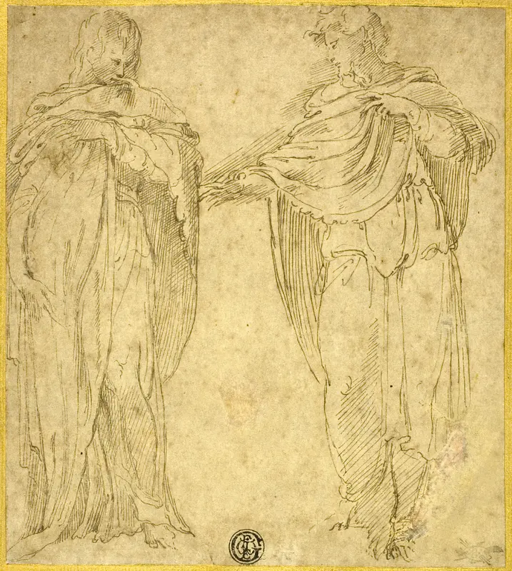 Two Standing Draped Figures (Saint John and the Magdalene?) Wall Art by Battista Franco - High-Resolution Digital Print