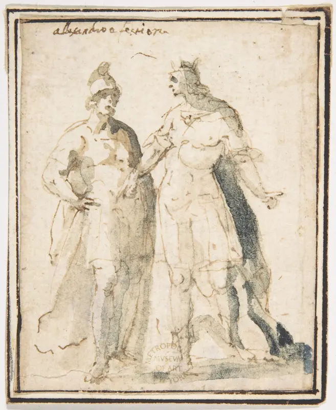 Two Standing Male Figures in Antique Military Costume Wall Art by Francesco Allegrini - High-Resolution Digital Print