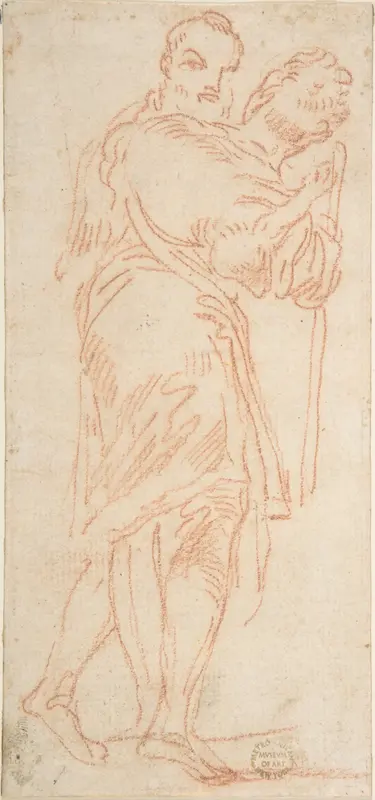 Two Standing Men, One Carrying a Lamb Wall Art by Anonymous, Italian, Roman-Bolognese, 17th century - High-Resolution Digital Print
