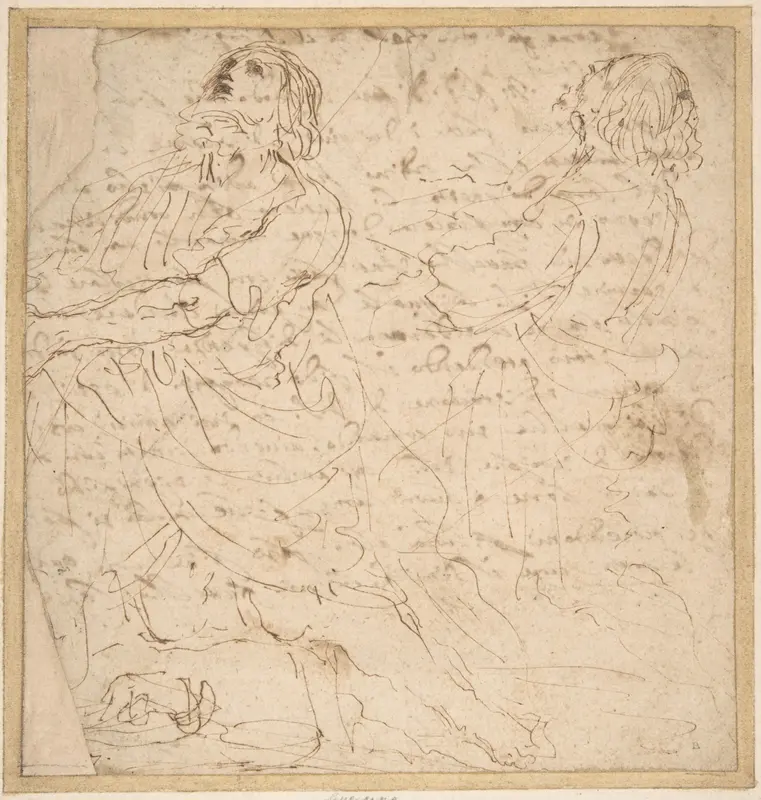 Two Studies of a Kneeling Male Figure (recto); Handwritten letter (verso) Wall Art by Guercino (Giovanni Francesco Barbieri) - High-Resolution Digital Print