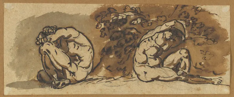 Two Studies of a Male Nude (Althaemenes) Hiding in a Bush Wall Art by Nicolai Abraham Abildgaard - High-Resolution Digital Print