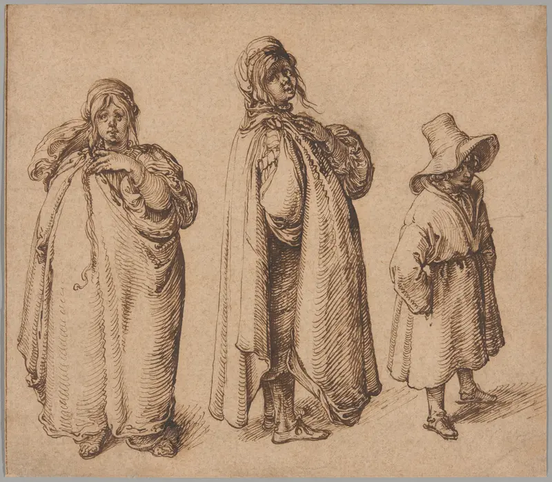 Two Studies of a Roma Woman and a Roma Boy in a Large Hat Wall Art by Jacob de Gheyn, II - High-Resolution Digital Print