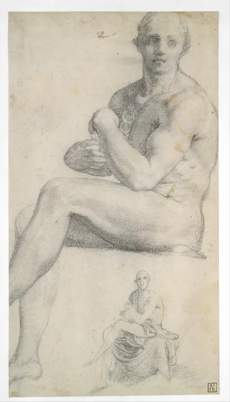 Two Studies of a Seated Male Nude Wall Art by Jacopo da Pontormo (Jacopo Carucci) - High-Resolution Digital Print