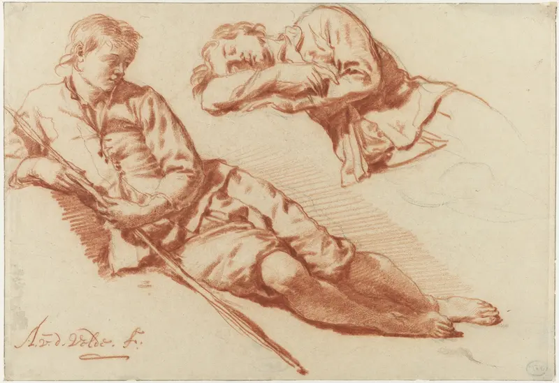 Two Studies of a Shepherd Resting Wall Art by Adriaen van de Velde - High-Resolution Digital Print