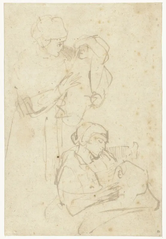 Two Studies of a Woman and Child Wall Art by Unknown - High-Resolution Digital Print
