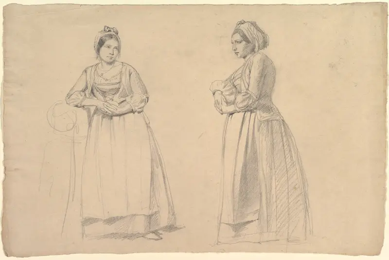 Two Studies of a Woman in Peasant Costume Wall Art by Alexandr Andreevic Ivanov - High-Resolution Digital Print