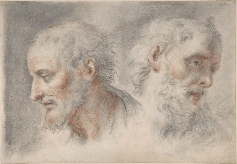 Two Studies of Bearded Men; verso: Studies after Antique Sculpture Wall Art by Bartholomaeus Ignaz Weiss - High-Resolution Digital Print