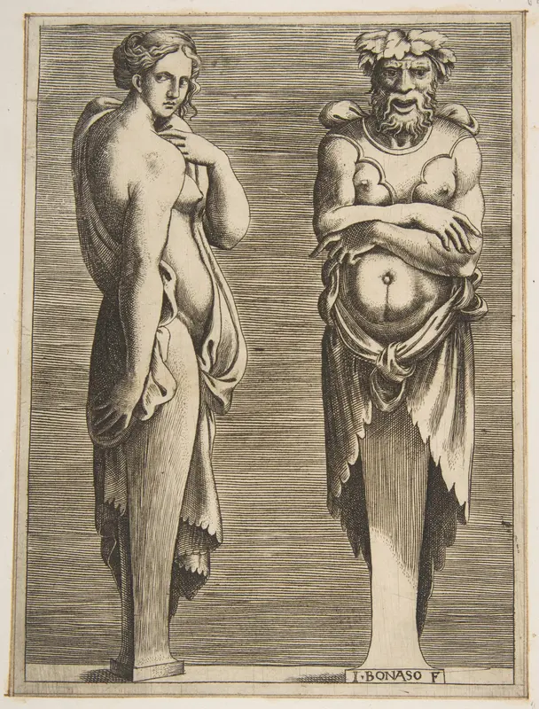 Two Terms, a Nymph at left Silvanus at right Wall Art by Giulio Bonasone - High-Resolution Digital Print