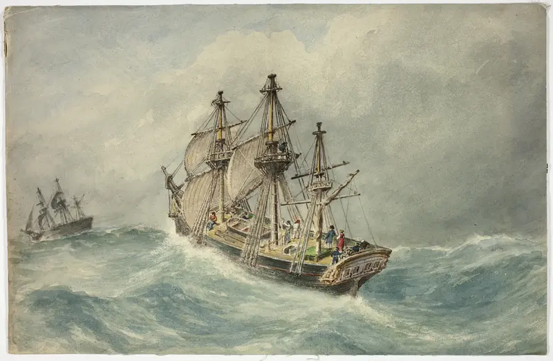 Two Three-Mast Ships on Stormy Sea Wall Art by Unknown artist - High-Resolution Digital Print