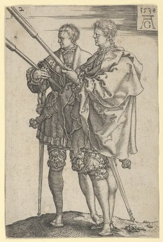 Two Torch-Bearers, from "The Large Wedding Dancers" Wall Art by Heinrich Aldegrever - High-Resolution Digital Print