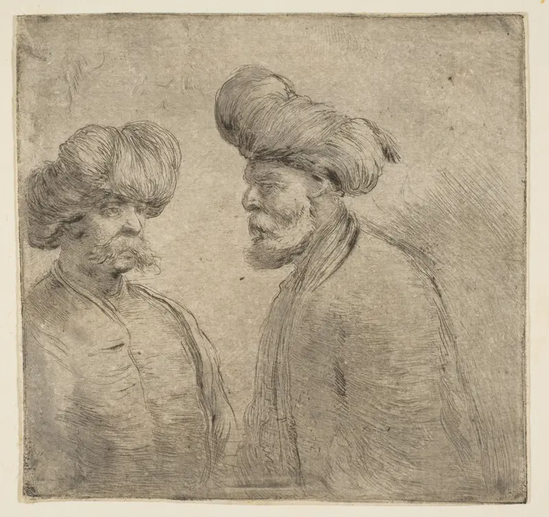 Two Turks in Turbans Wall Art by Stefano della Bella - High-Resolution Digital Print