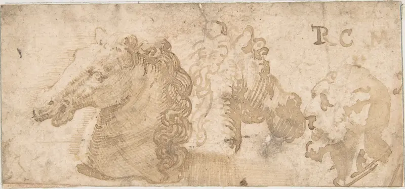 Two Views of a Horse's Head; the Head of a Bearded Man in Profile Wall Art by Anonymous, Italian, 16th century - High-Resolution Digital Print