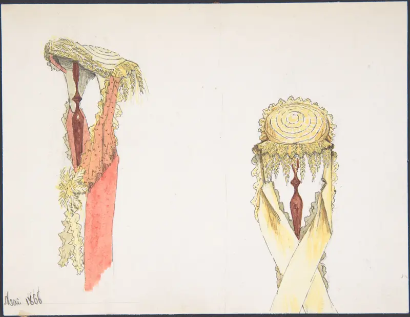 Two Views (Side and Front) of a Hat on a Stand Wall Art by Auguste Félix - High-Resolution Digital Print