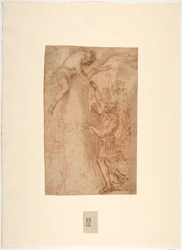 Two Warriors, One Standing, The Other Clinging to a Tree Wall Art by Andrea Sacchi - High-Resolution Digital Print