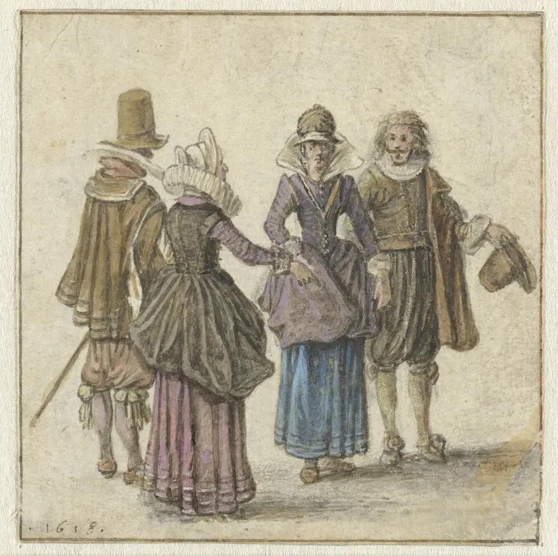 Two Well-dressed Couples Wall Art by Adriaen Pietersz van de Venne - High-Resolution Digital Print