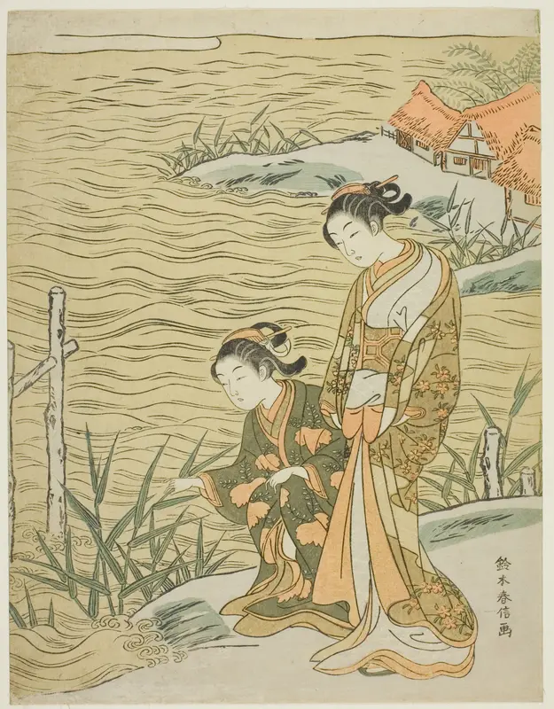 Two Women at the Waterside Wall Art by Suzuki Harunobu - High-Resolution Digital Print