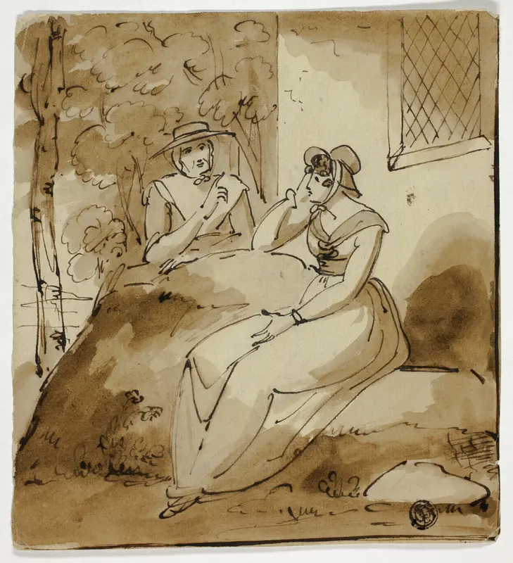 Two Women Conversing Near House Wall Art by Richard Westall - High-Resolution Digital Print
