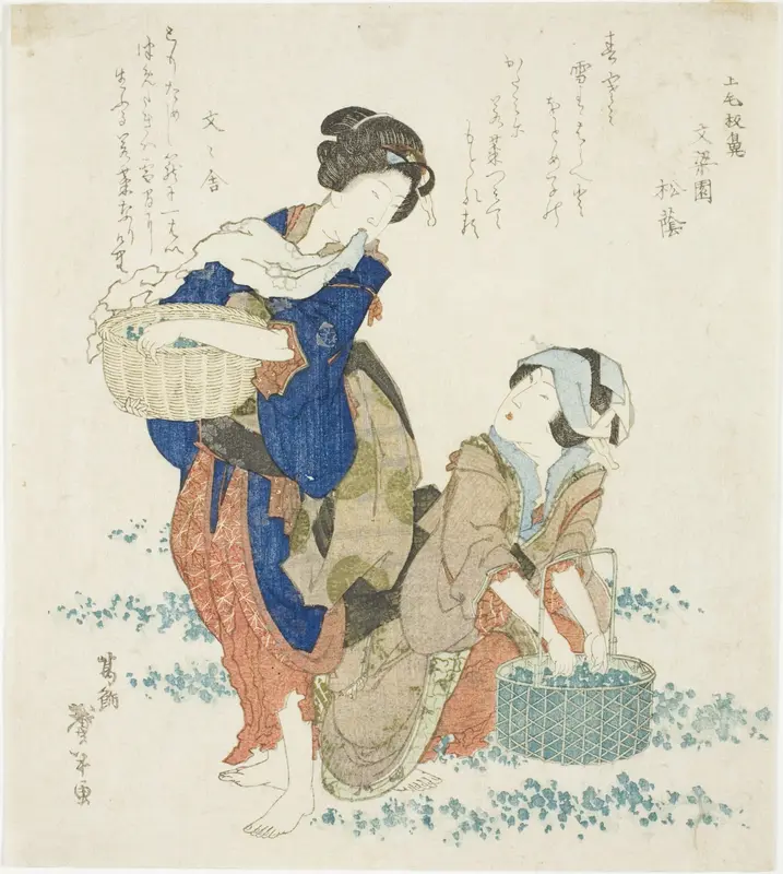 Two women gathering herbs Wall Art by Katsushika Taito II - High-Resolution Digital Print